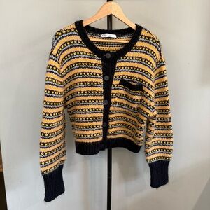 Zara Black & Yellow Striped Cropped Cardigan
